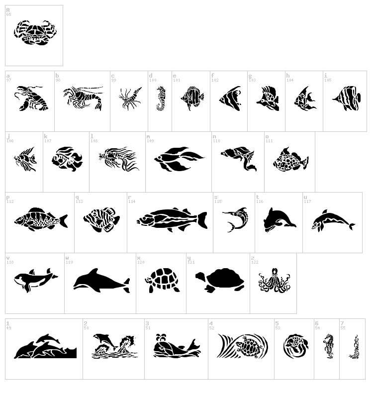 HFF Aqua Stencil font map